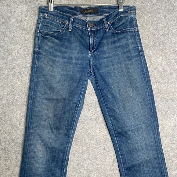 Goldsign Designer Jeans  | GOLDSIGN Size 28 W2310-131 Raw Hem Medium Wash Blue - Picture 2 of 11